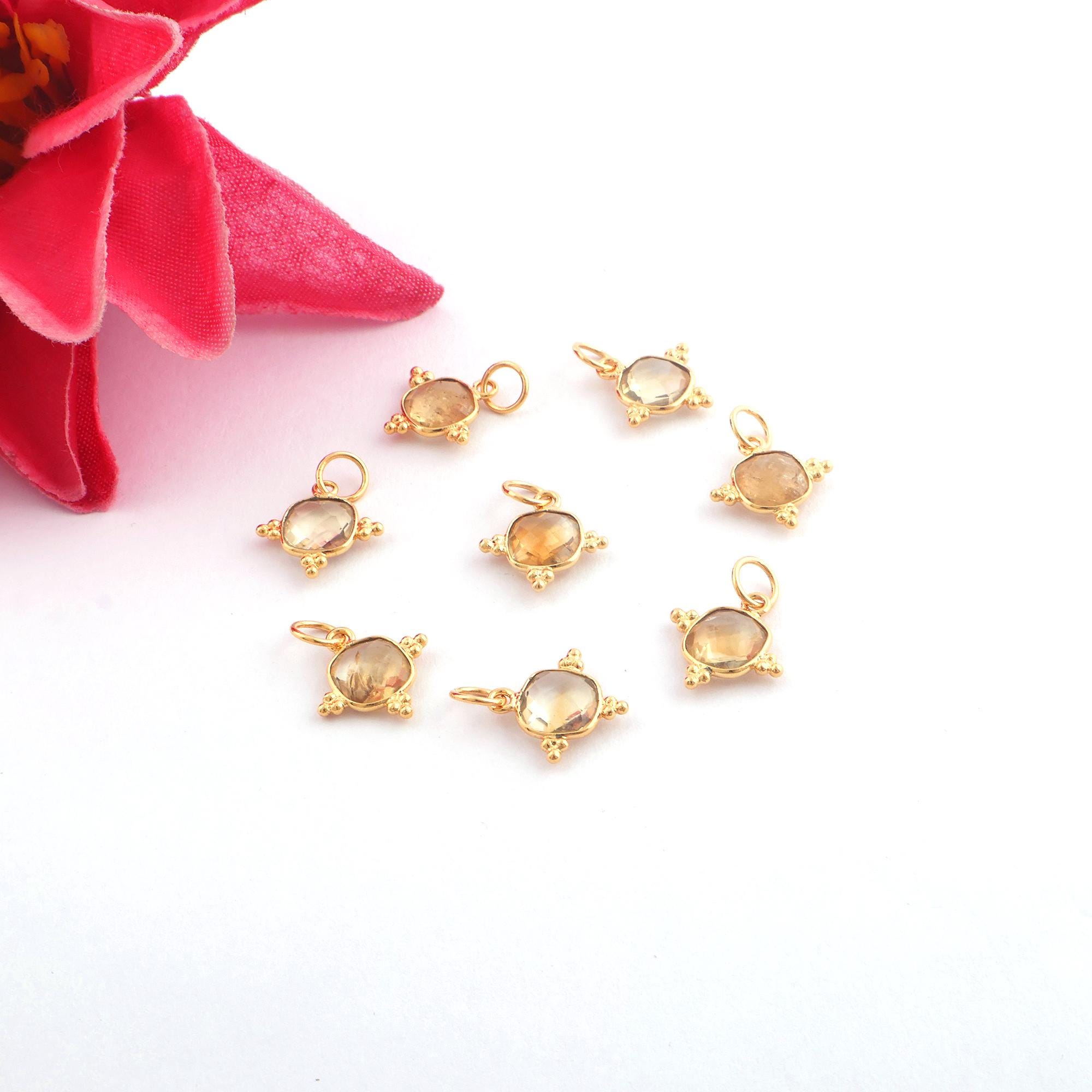 Gold Plated Gemstone Pendant, 8mm Cushion Bezel Charm Jewellery