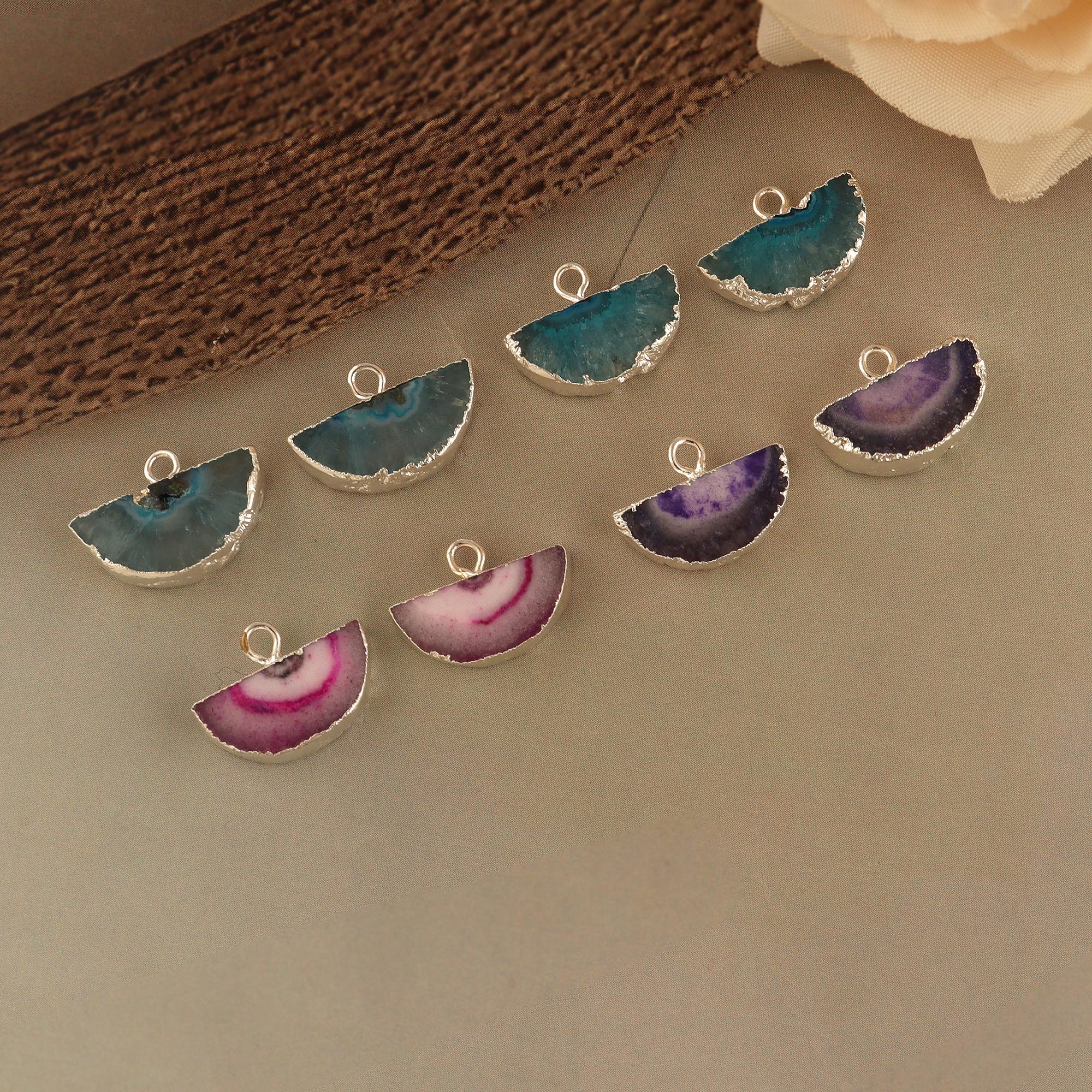 Natural Solar Quartz Earring Pairs, Silver Electroplated Single Bail Connectors