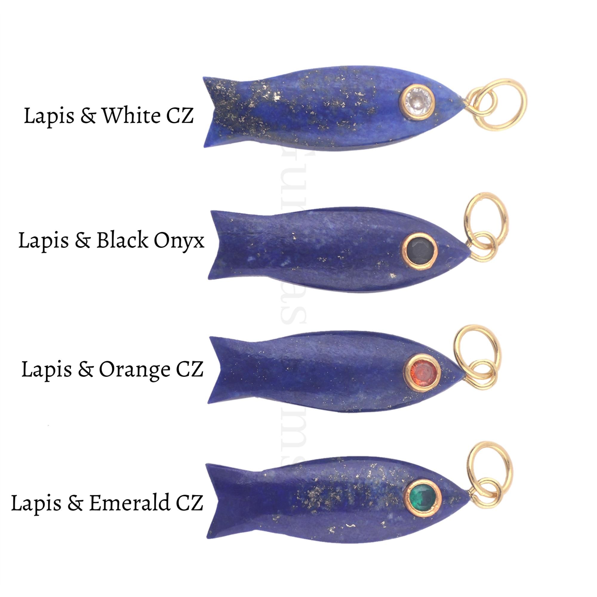 Pendentif Poisson Labradorite Plaqué Or - Pierre Naturelle, œil En CZ, Bijou Chanceux