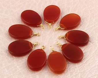 Red Chalcedony Egg Charms: 24k Gold Bail Pendants (4 Pieces)