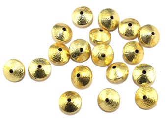 9mm Cap Flat Round Gold Plated Beads, Solid Brass Beads, Cap Flat Round Shape, Beads Jewelry Supplies, Finding Gold Matte Beads 25 Piece Lot