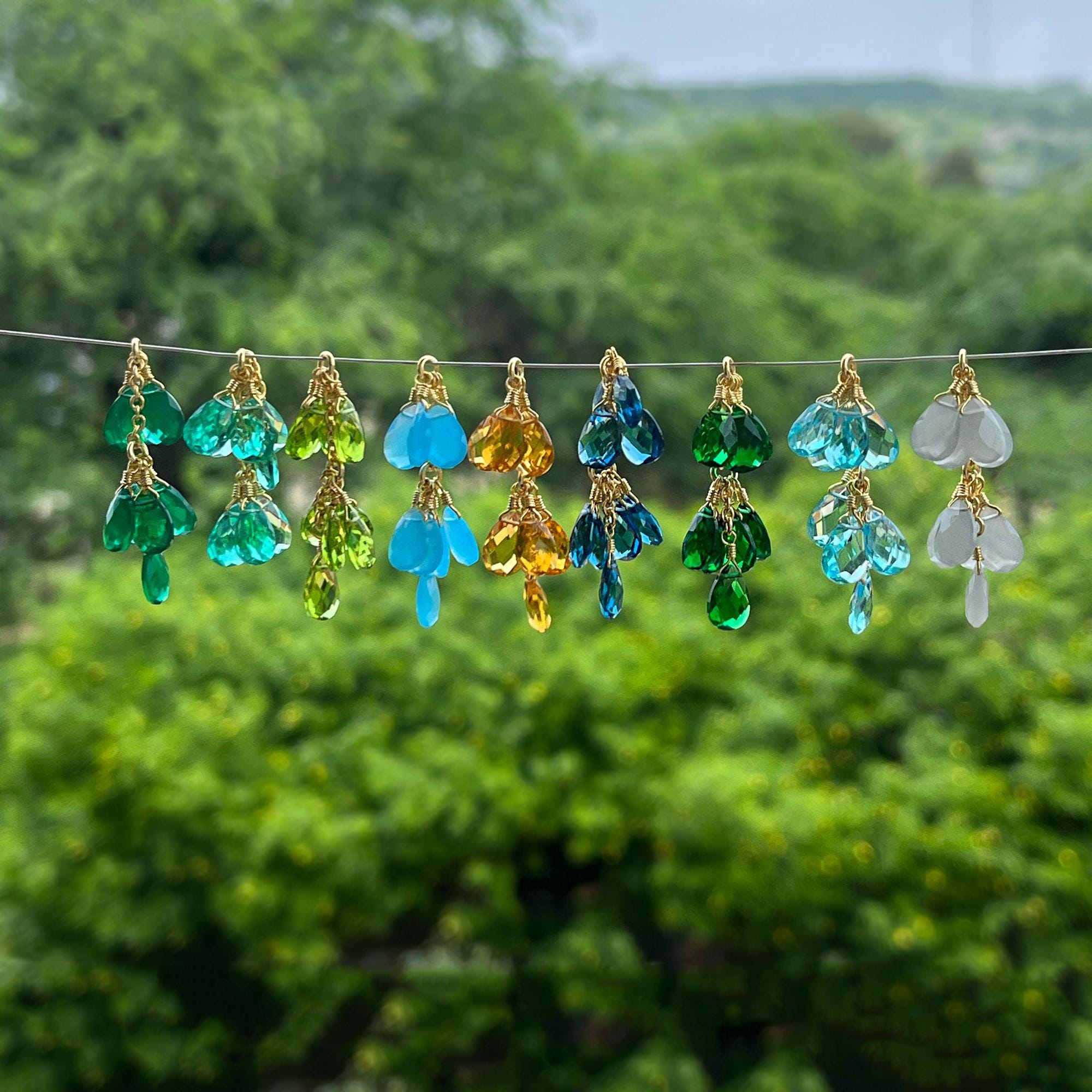 Hydro Quartz Gemstone Gold Plated Drop Earrings, Wire Wrapped Jewelry Connectors