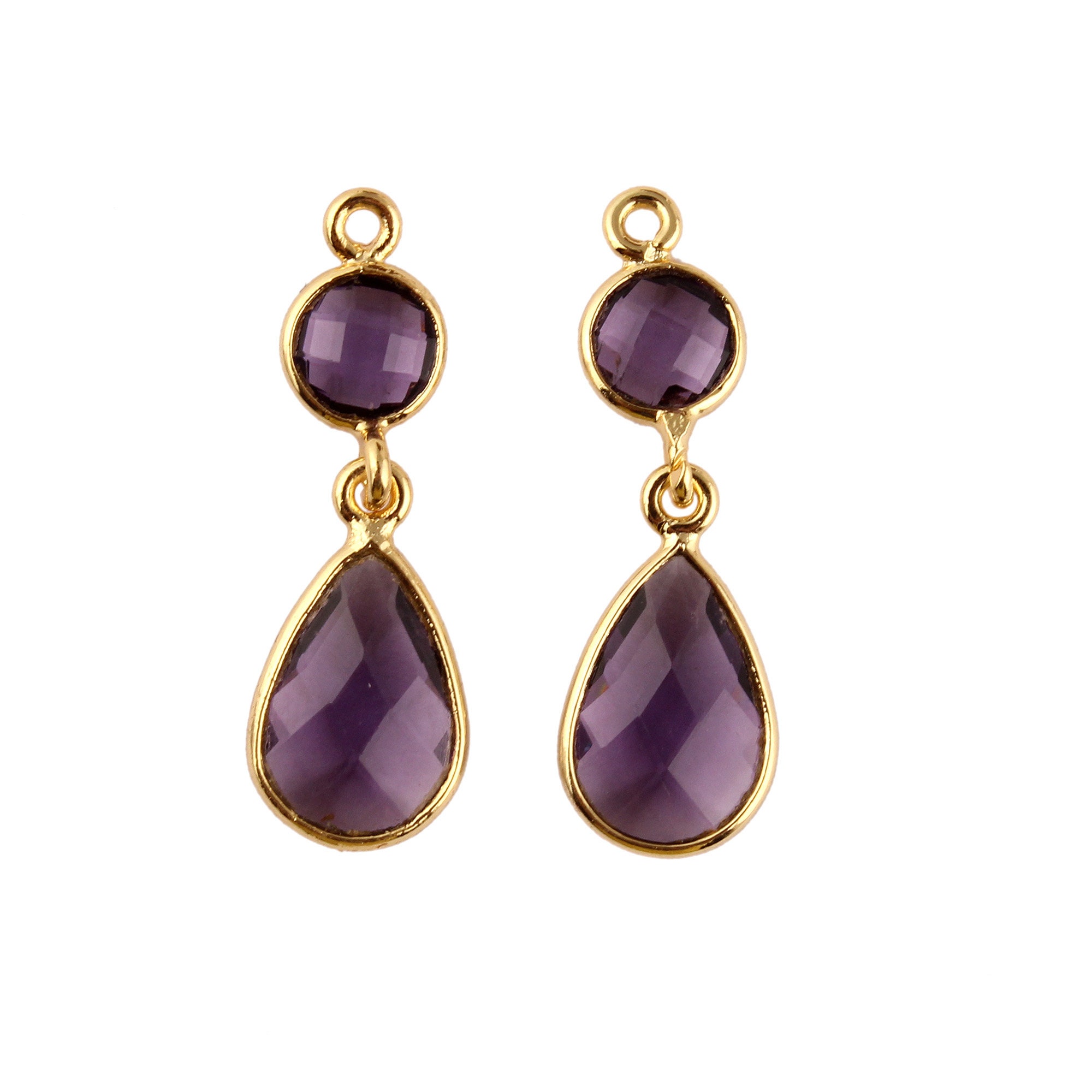 Round Pear Hydro Quartz Earring Connector, Gold Plated Drop Dangle Jewelry Charms