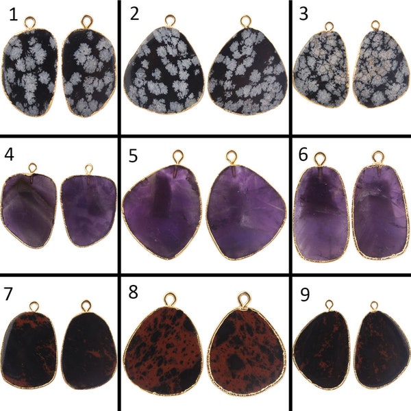 Genuine Mahogany Obsidian Gold Plated Earrings Pairs Connectors, DIY Earrings, Snowflake Jasper, Amethyst Earrings, Finding Jewelry Supplies