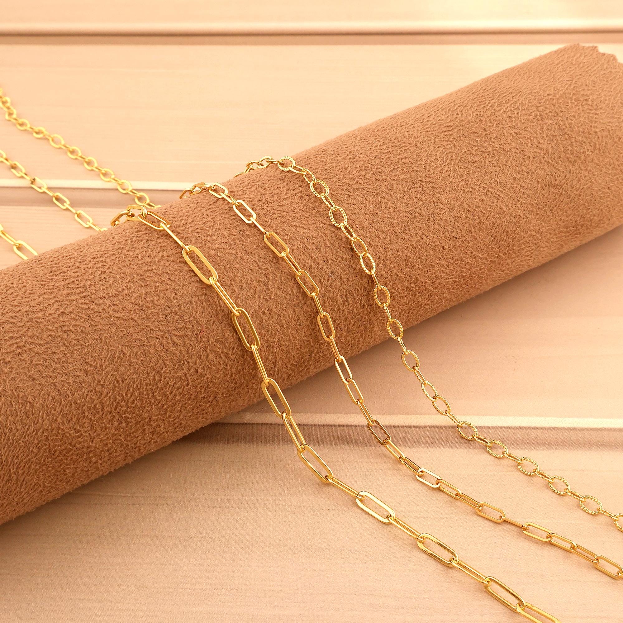 18k Gold Plated Chain, Sunburst, Paper Clip Link Chain for