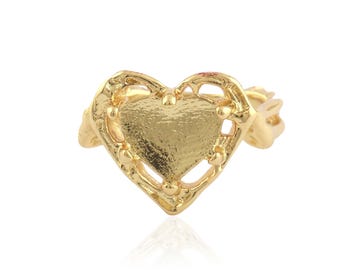 Gold Plated Heart Ring Blank, Prong Setting for Jewelry Making
