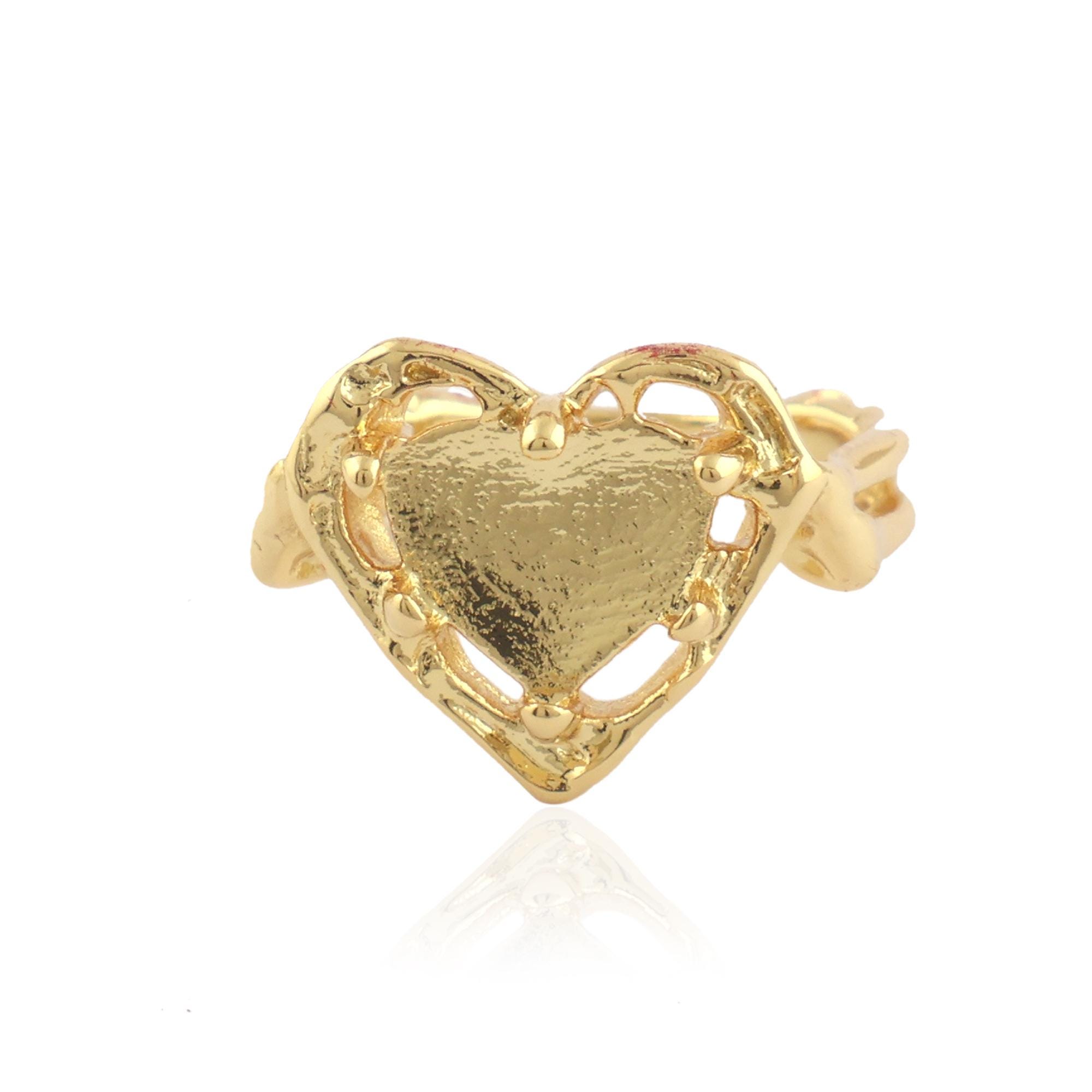 Gold Plated Heart Ring Blank, Prong Setting for