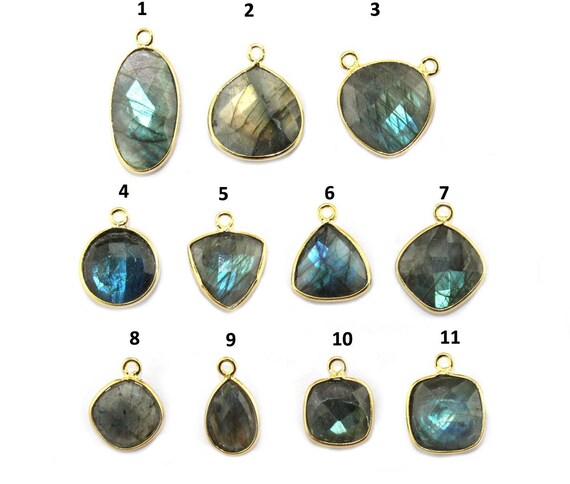 Natural Fire Labradorite 24k Gold Electroplated Connector Charm Making Jewelry