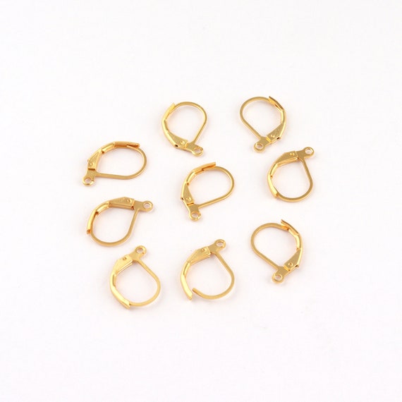 CREATCABIN 48pcs Brass Earring Making Kit 18K Gold Plated Leverback Earring Hooks with Hang Loop
