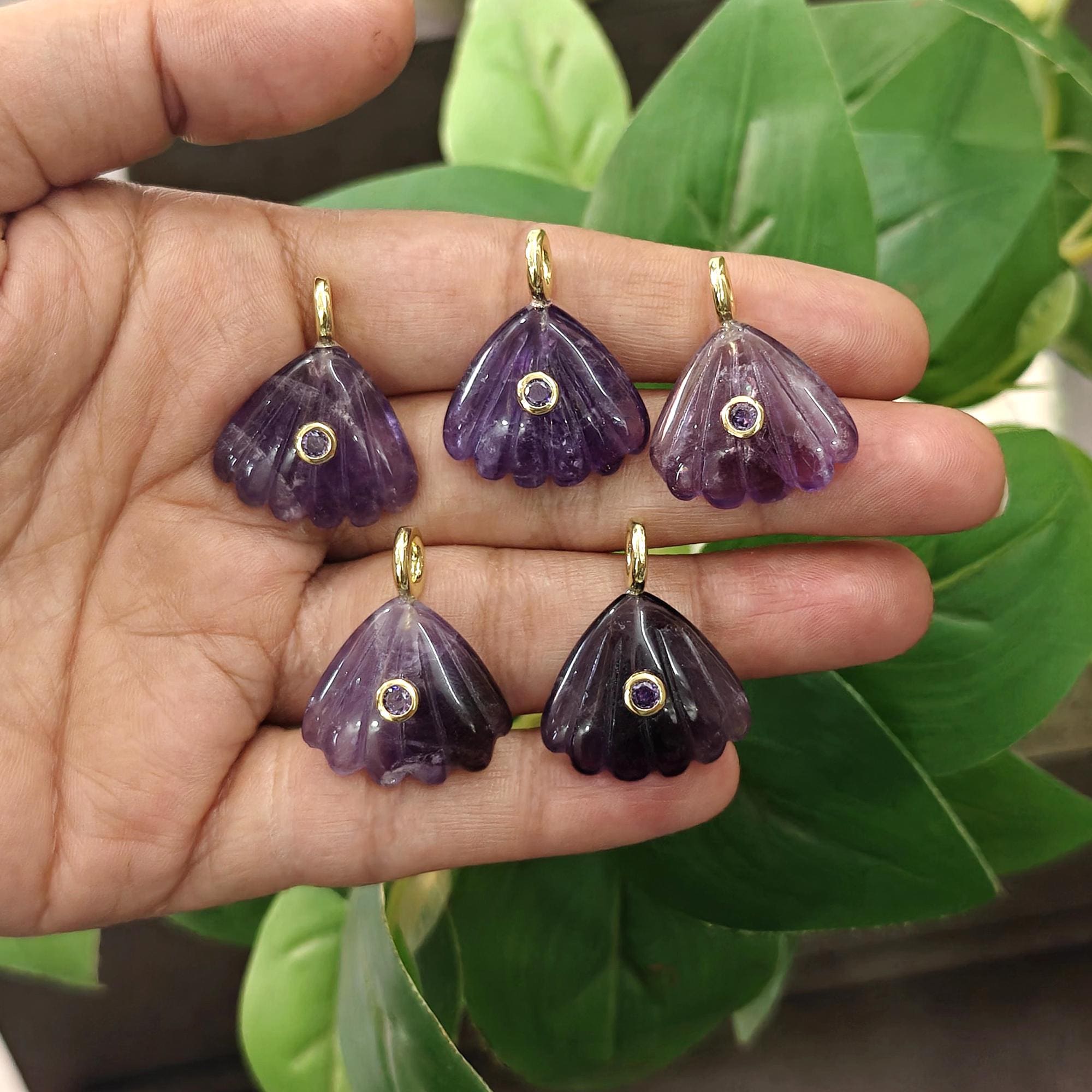 Amethyst Carved Shell Pendant Charm