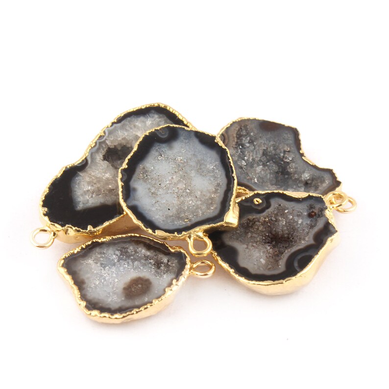 Black Geode Druzy Genuine Geode Druzy Gold Plated Pendant Connectors Single Bail Geode Druzy Components 5 pcs DIY Pendant Connectors