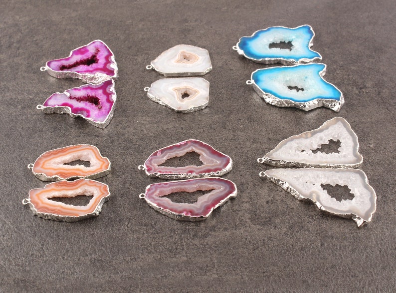 DIY Earrings DIY Jewelry Connectors Natural Geode Slice Silver Plated Earrings Pairs Connectors Silver Electroplated Earrings Components