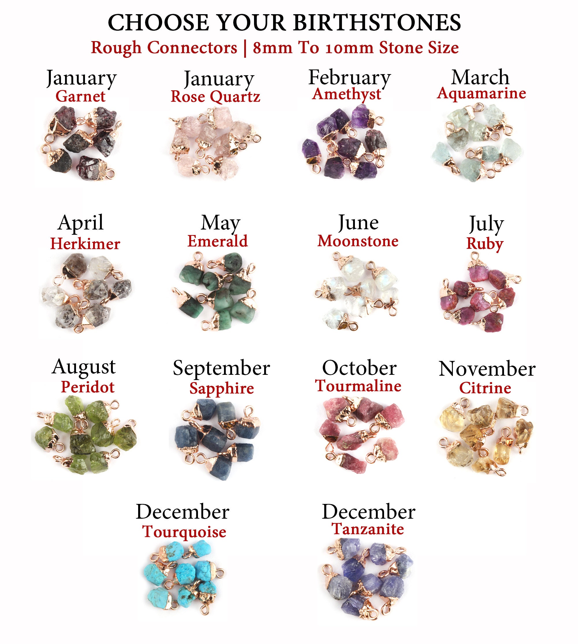 Raw Birthstone Gemstone Connector