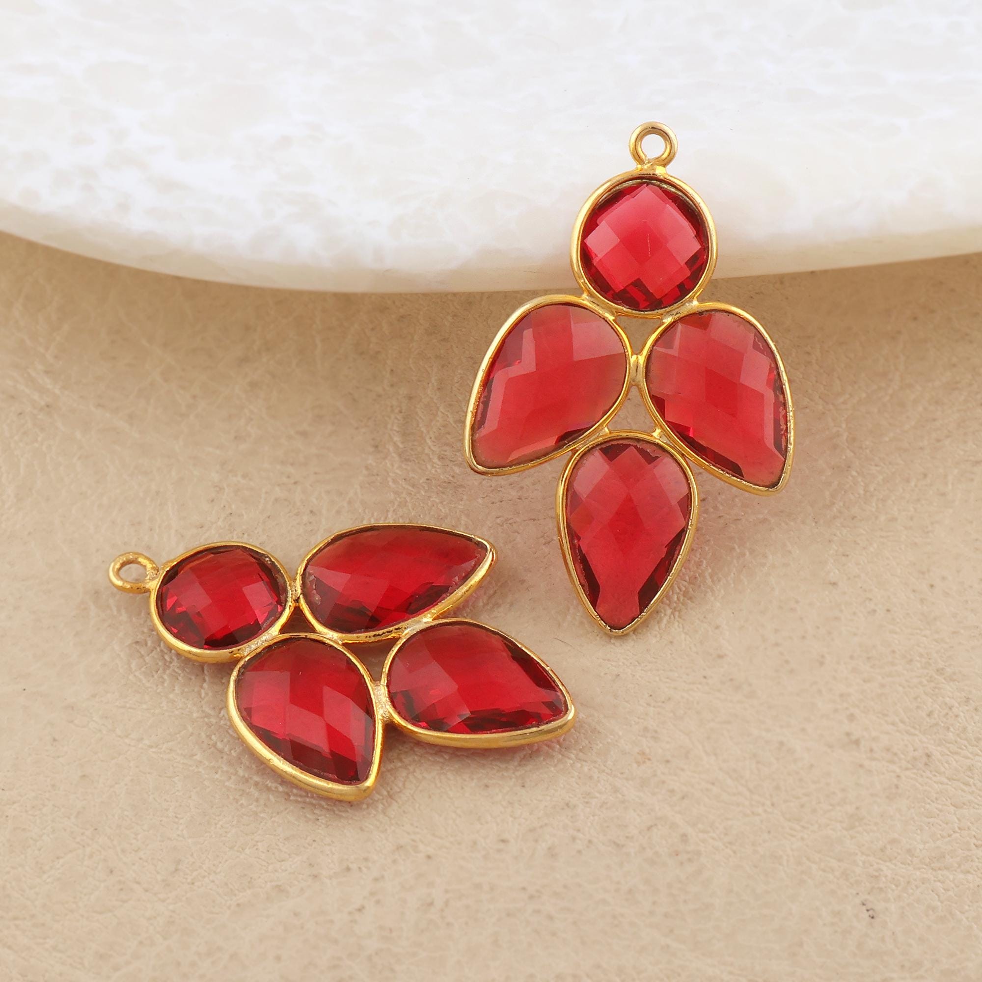 Flower Leaf Hydro Quartz Connector Charms, Earring Pair Earring