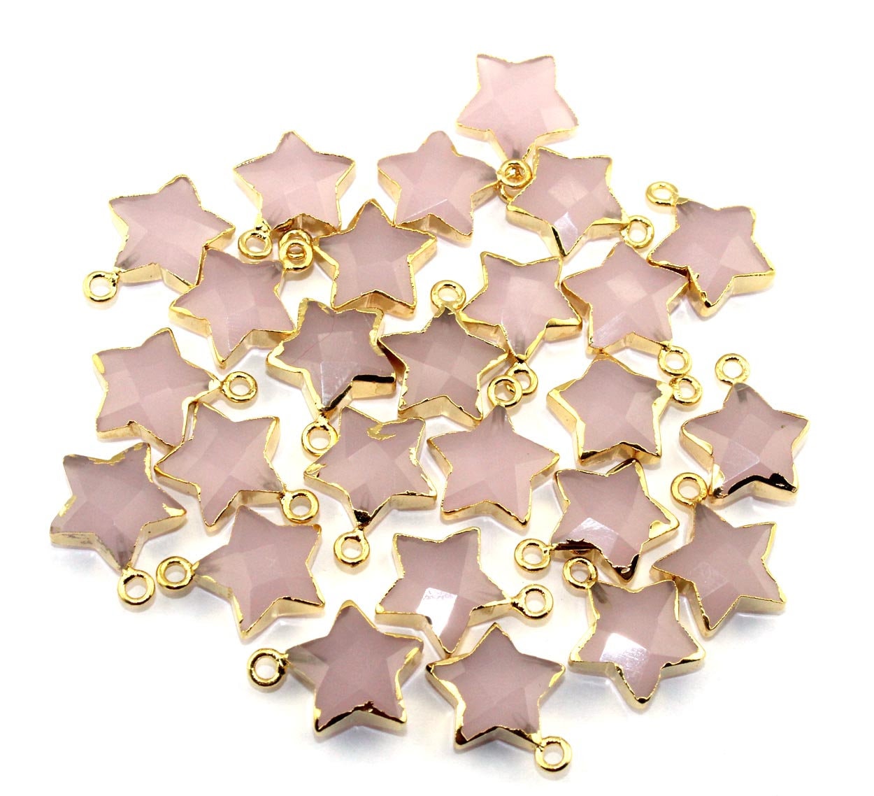 Pink Chalcedony Star Connectors, Gold Electroplated Pendant Charms Single Bail