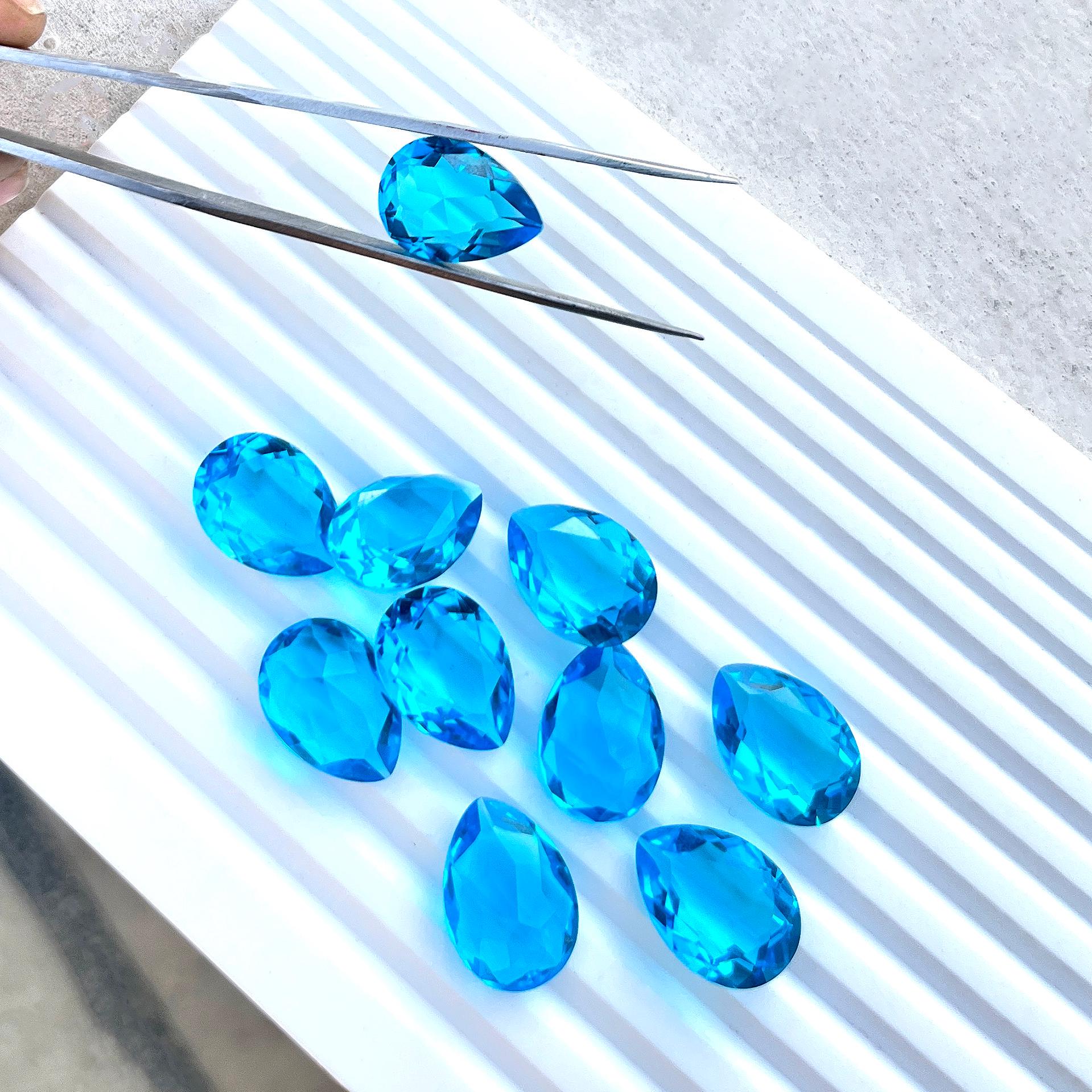 Blue Topaz Hydro Quartz Gemstones, 13x18mm Pear Faceted Cut Stone