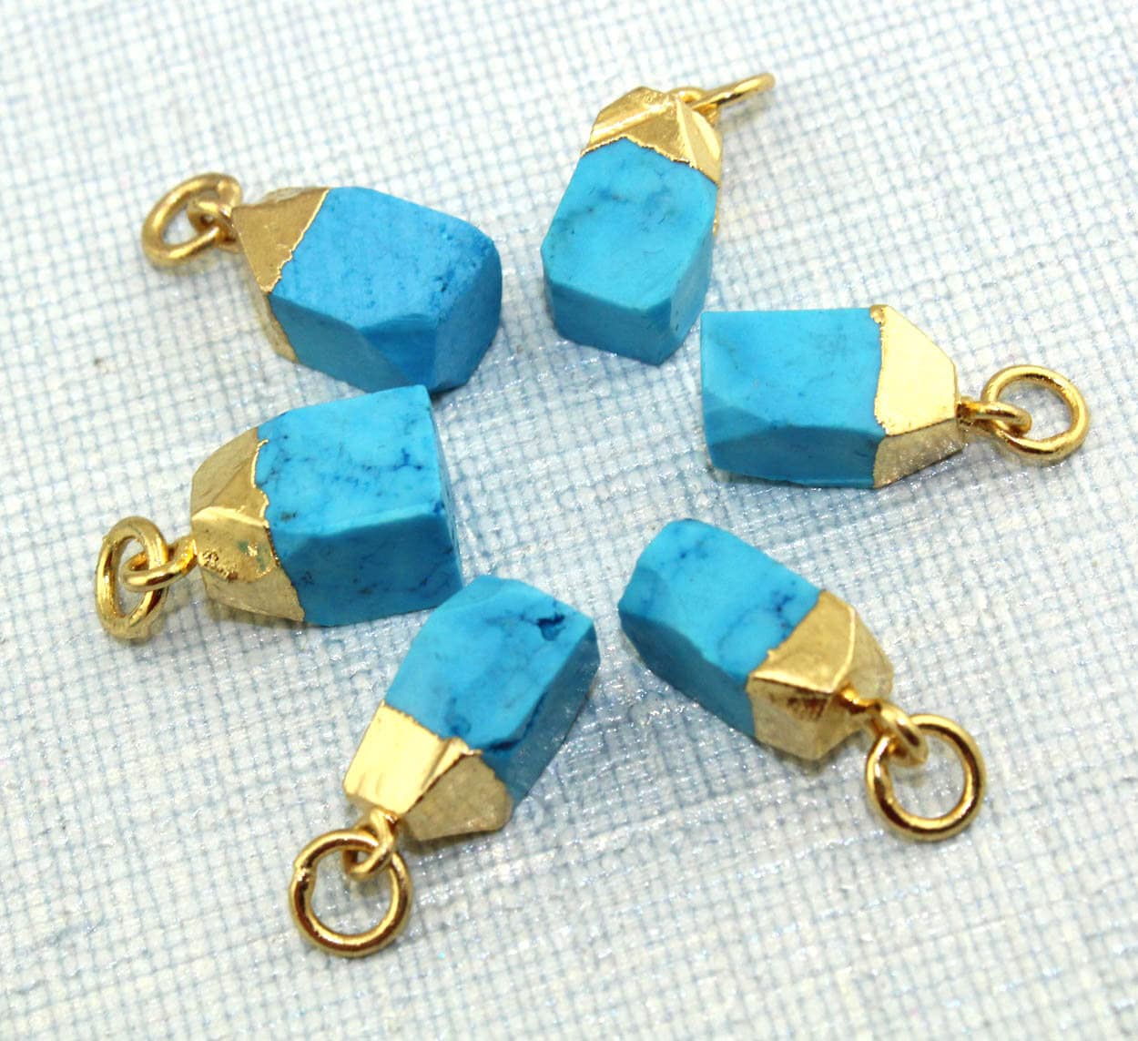 Raw Turquoise Pendant Charms Connector, Gold Electroplated Cap (16-22 mm)