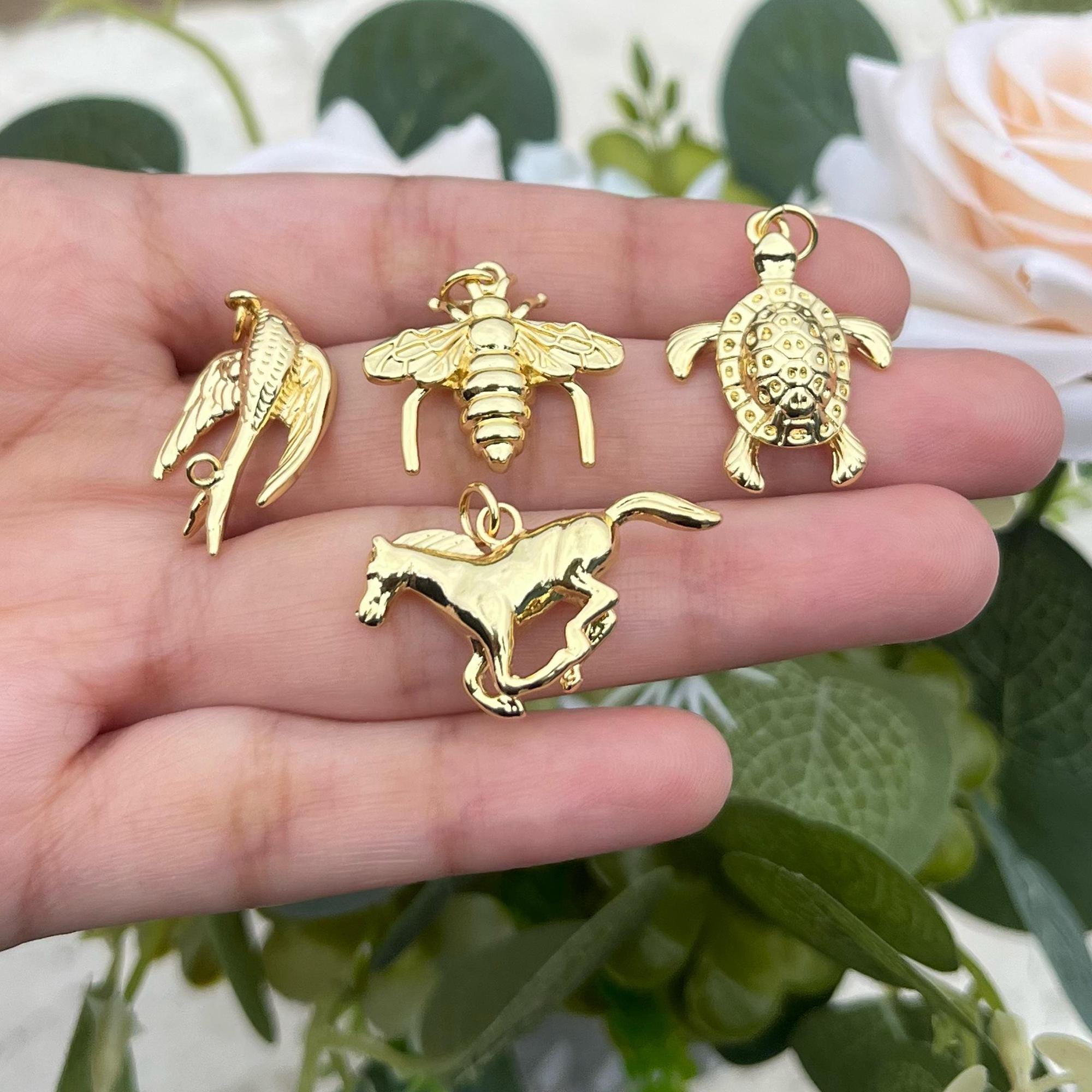 Gold Plated Animal Charms, Swallow, Bee