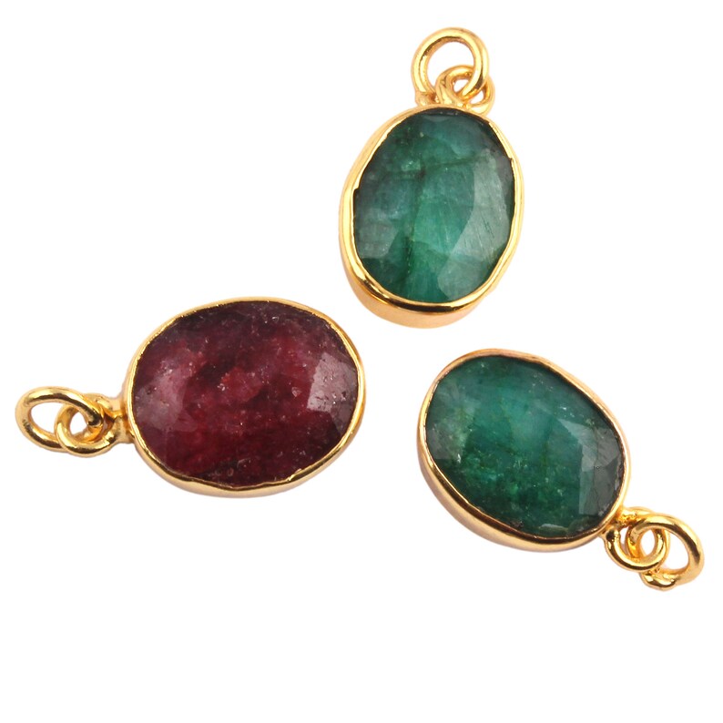 Finding jewelry Faceted Stone DIY Pendants Gold Plated Connectors 3 Piece Of Dyed Natural Emerald Pendant Connectors Ruby Charms