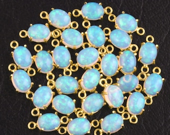 Natural Ethiopian Opal Gold Plated Necklace Connector: Oval Pendant Charm Finding (6x8mm)