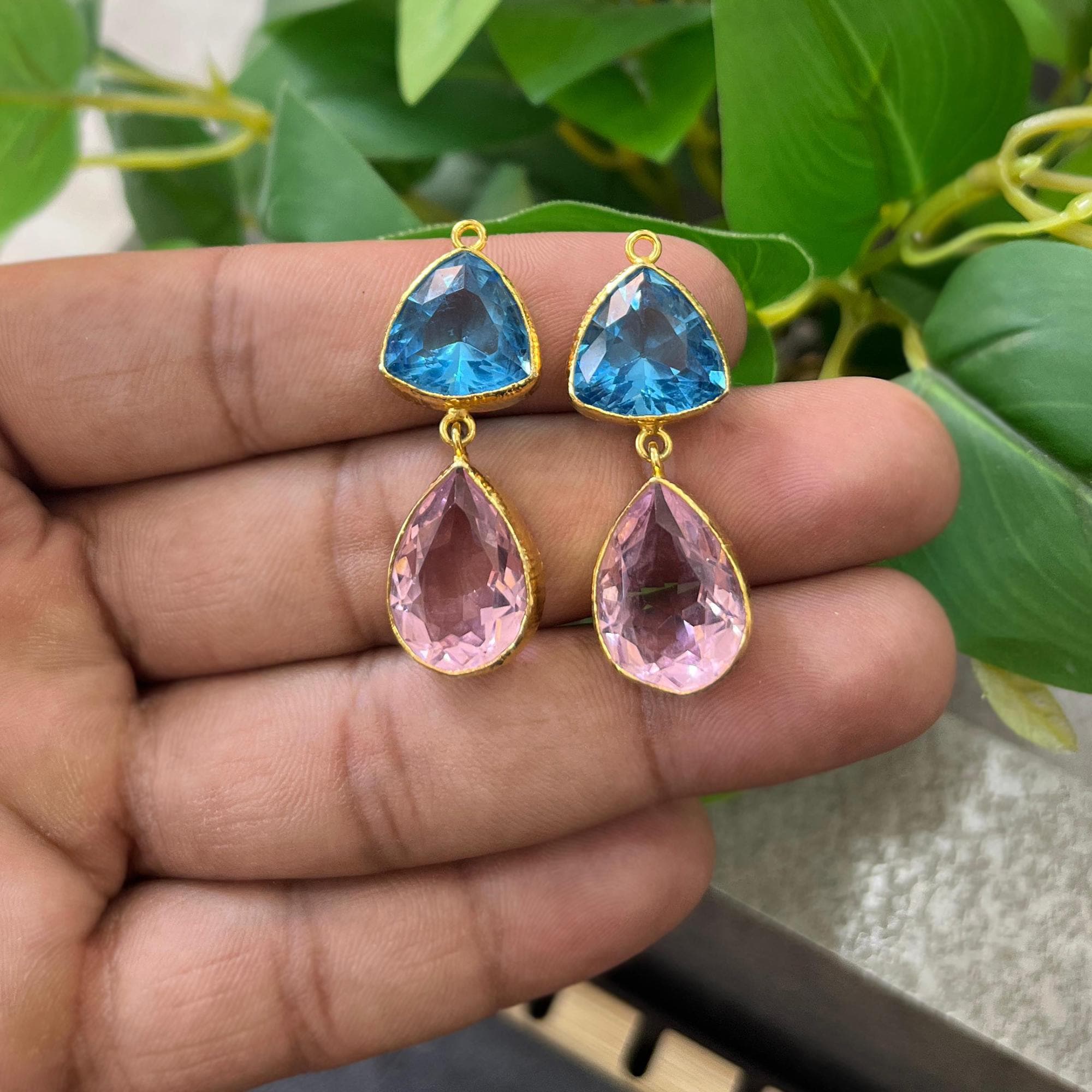 Blue & Pink Quartz Drop Earrings