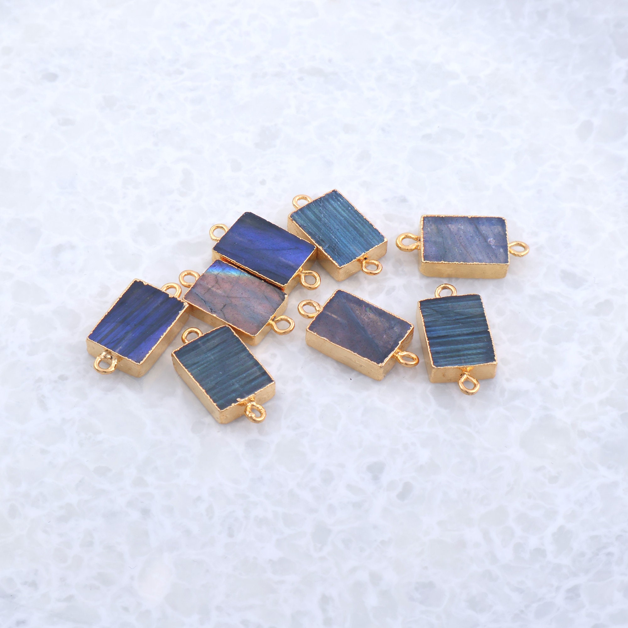 Labradorite Gold Plated Pendant Charm, Rectangle Double Bail Connector 10x14 MM