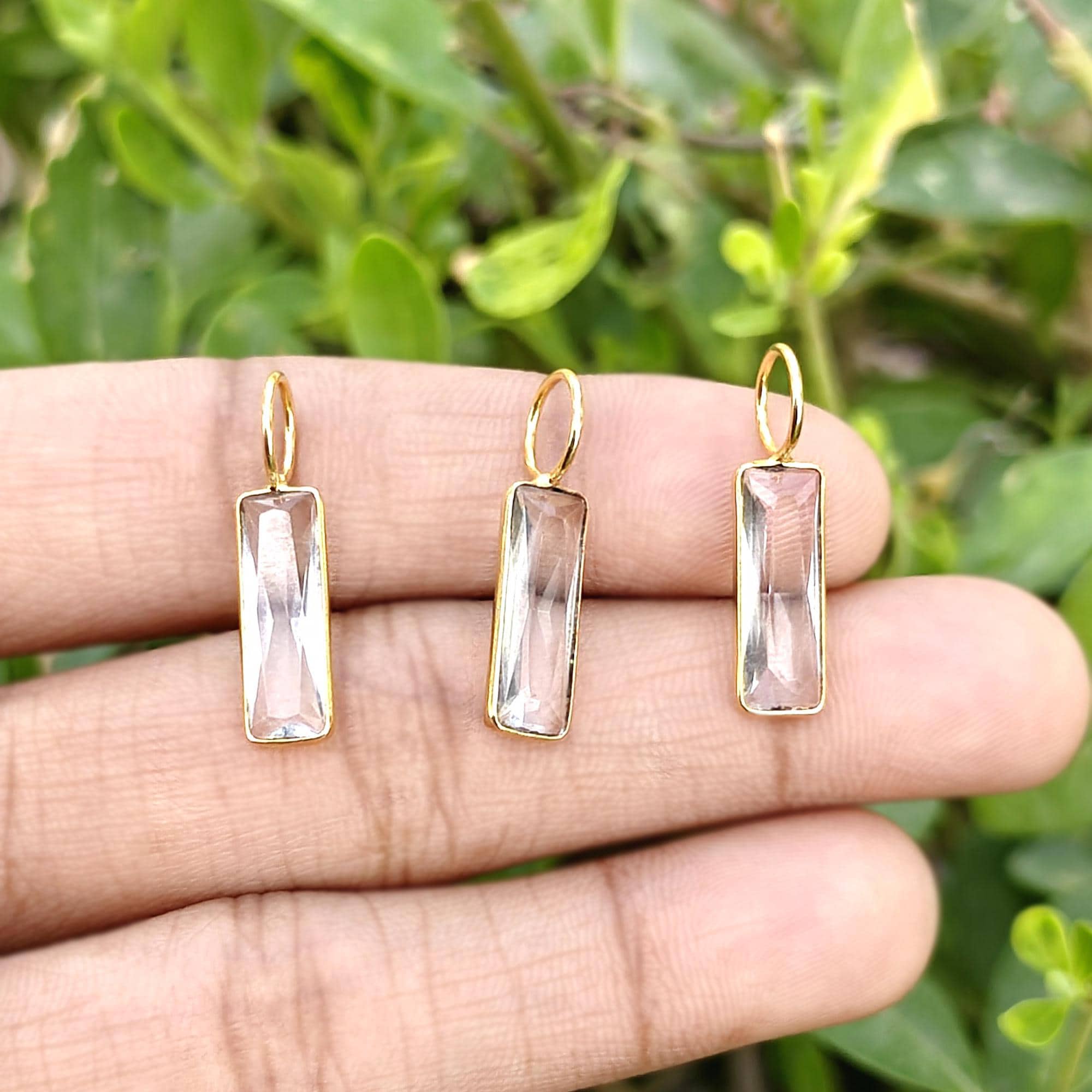 Clear Quartz Rectangle Gemstone Pendant Charms