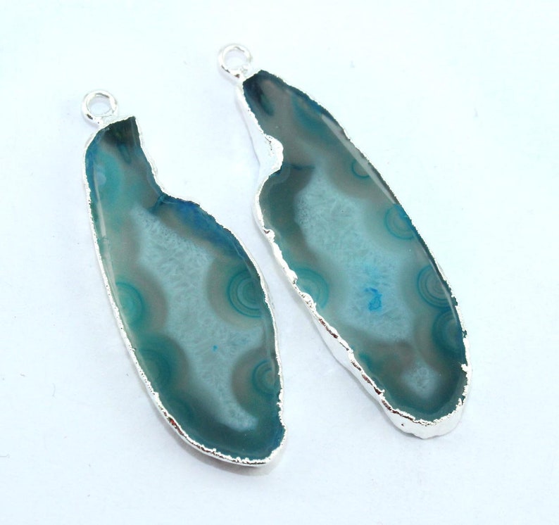 Rare Natural Geode Agate Slice Druzy Silver Electroplated Connectors Pairs For Making Earrings Gemstone Geode Connector Making DIY Jewelry