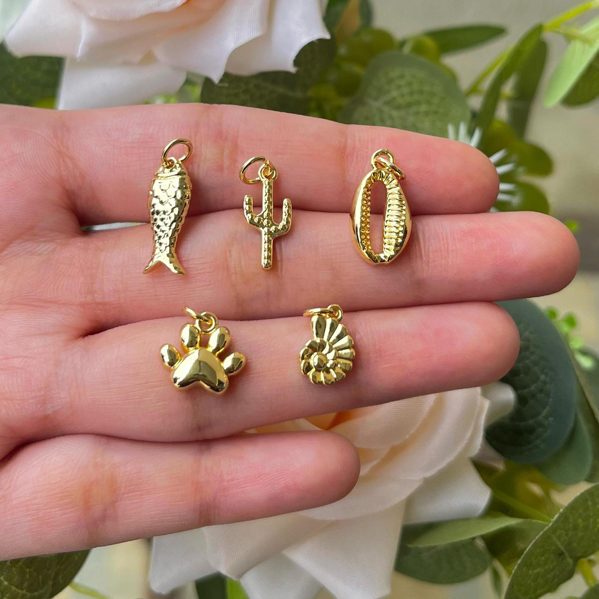 18k Gold Plated Charms, Cactus, Paw