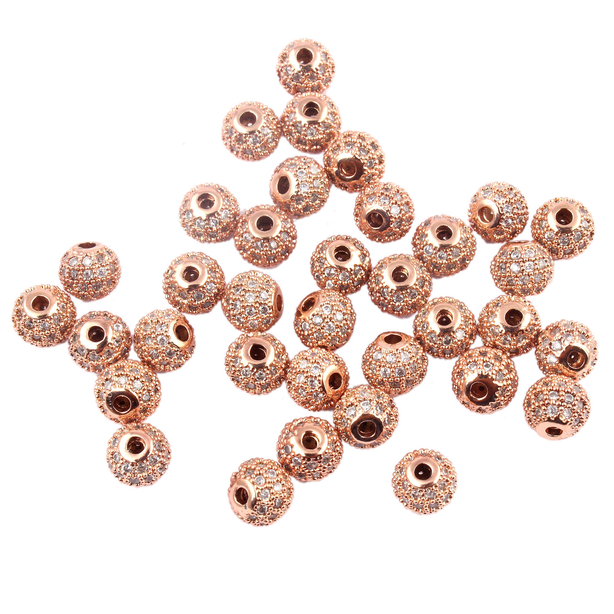 6mm Round Rose Gold Plated Beads Rose Gold CZ Quartz Spacer Etsy