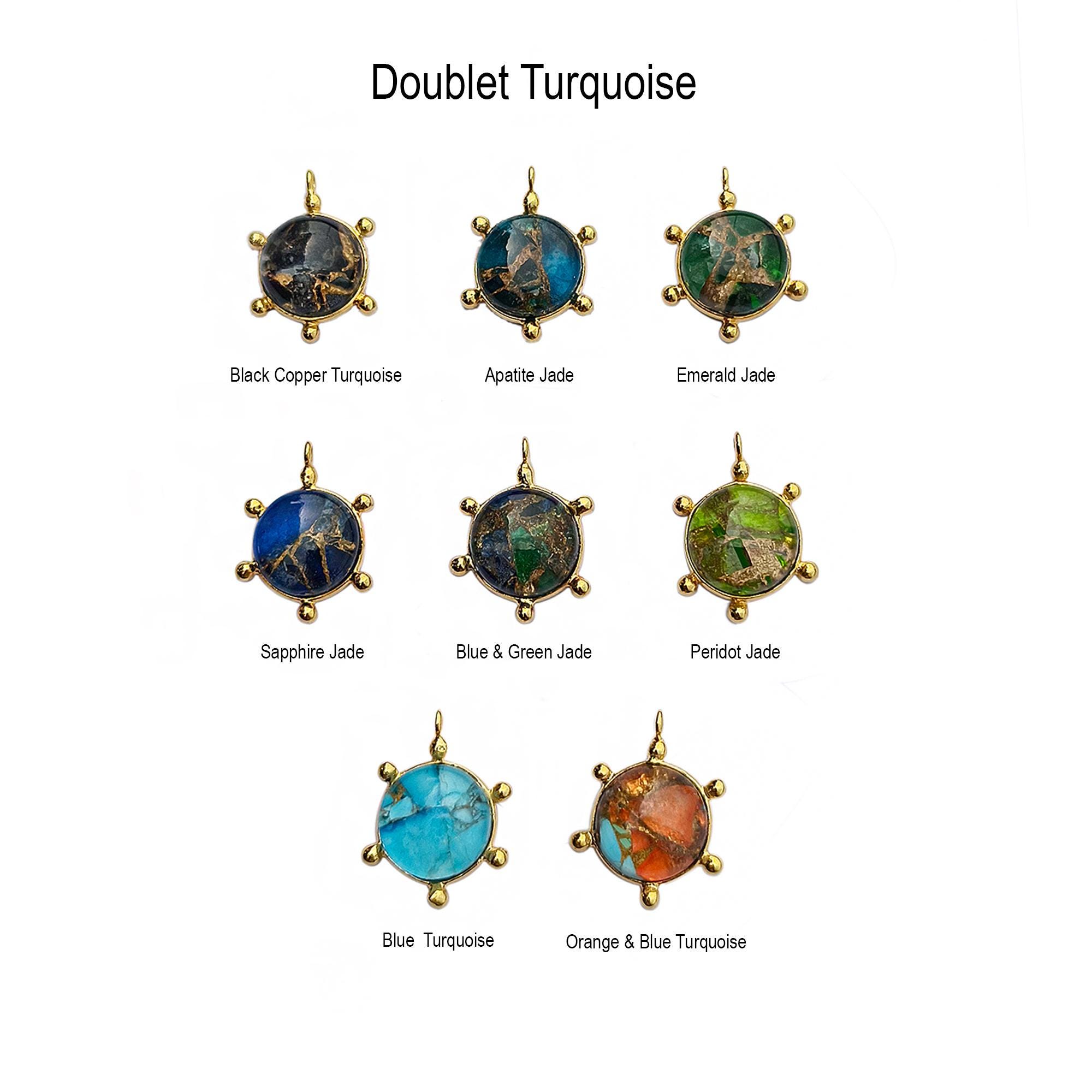 Mix Doublet Turquoise Pendant Charm, Cabochon 12mm Round Shape Connector For Jewelry