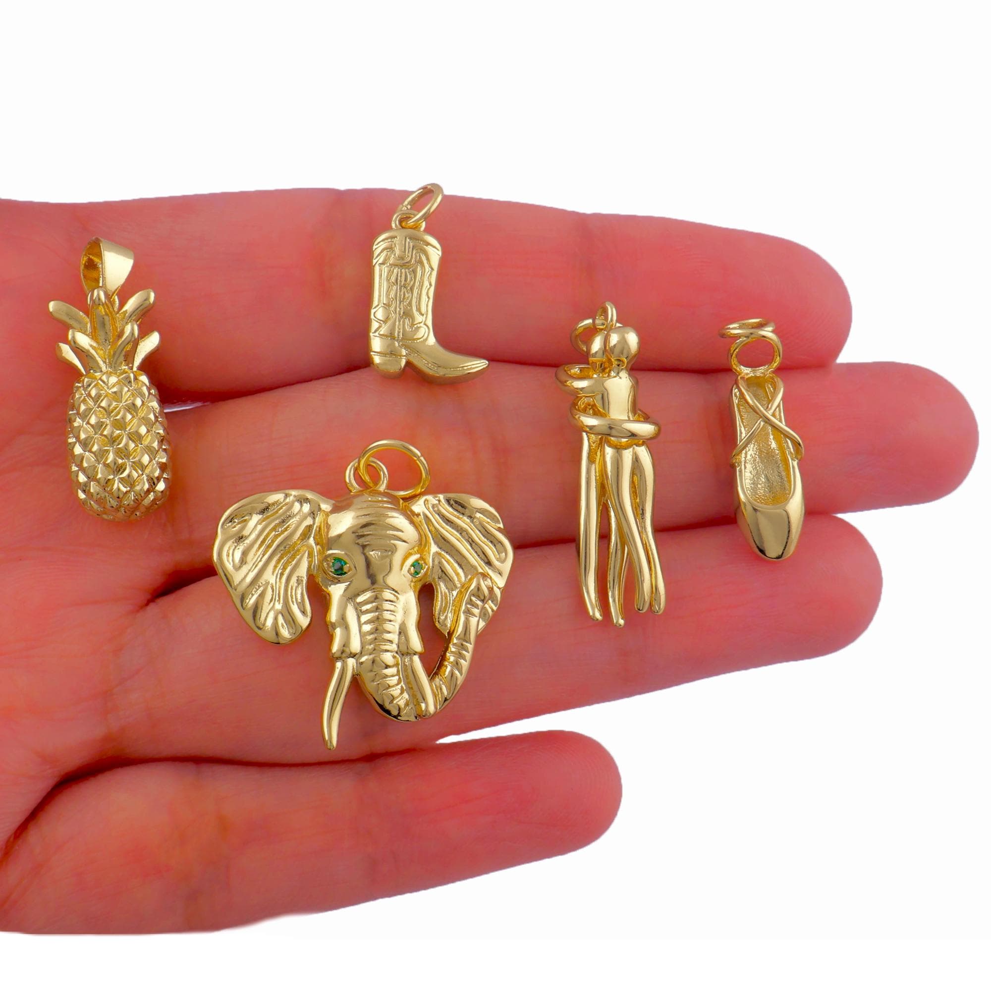 Gold Plated Pendant Charms, Hugging Couple, Pineapple