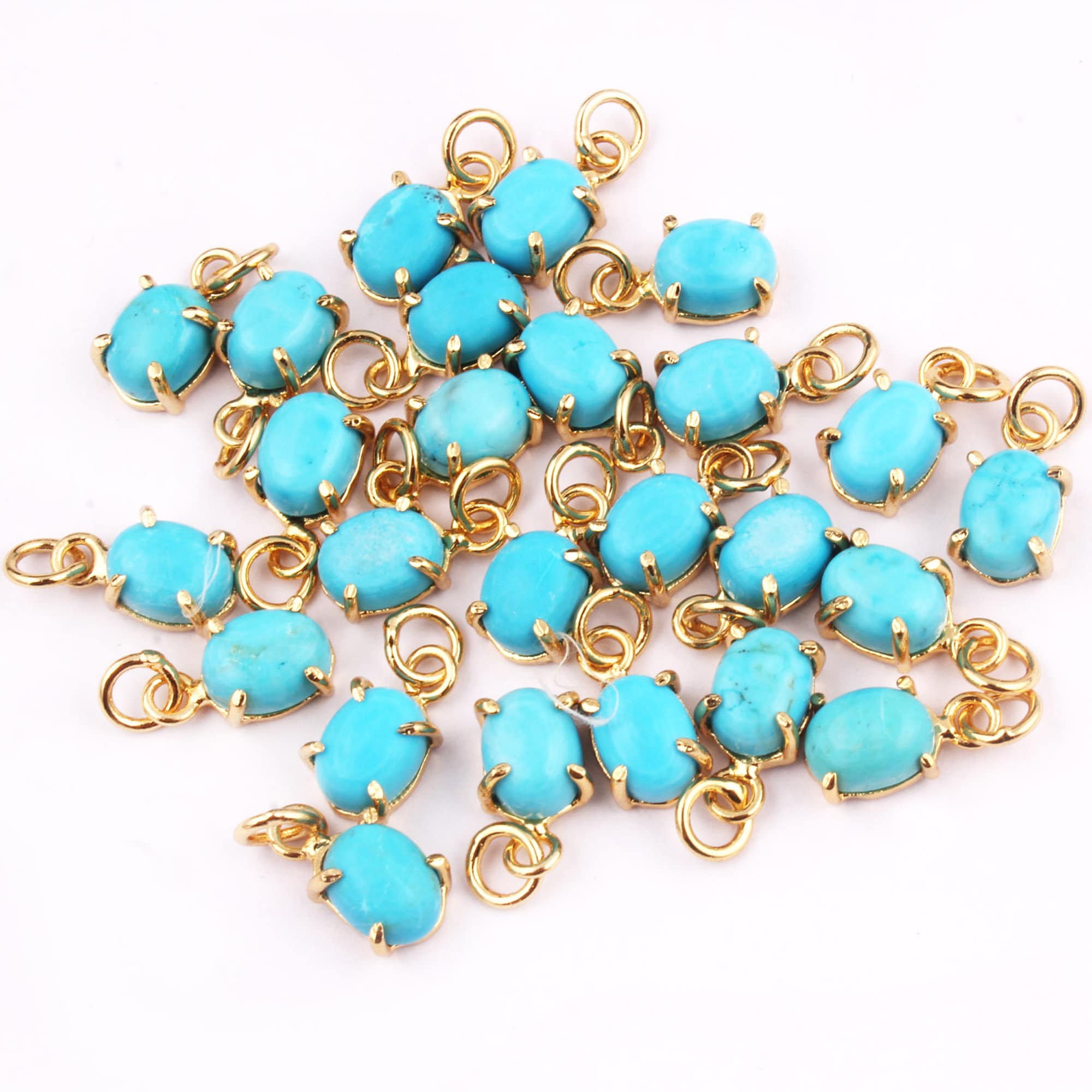 Treated Turquoise Gold Plated Pendant Connector, 6x8mm Oval Cabochon Necklace