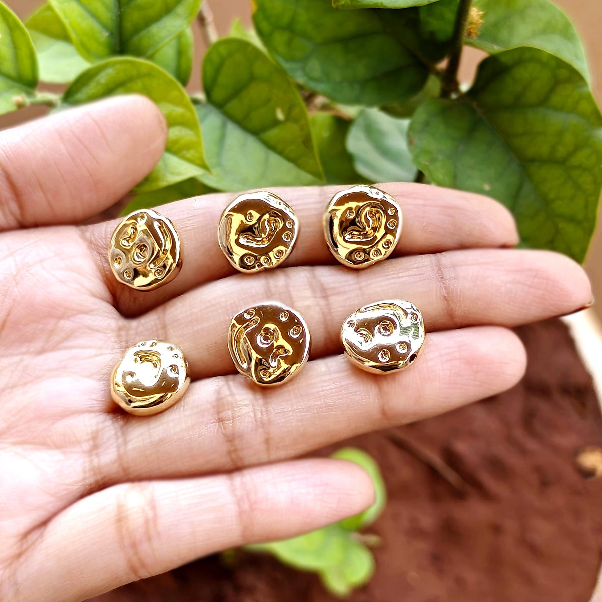 18K Gold Plated Hammered Round Spacer Beads, Irregular Geometric Charm
