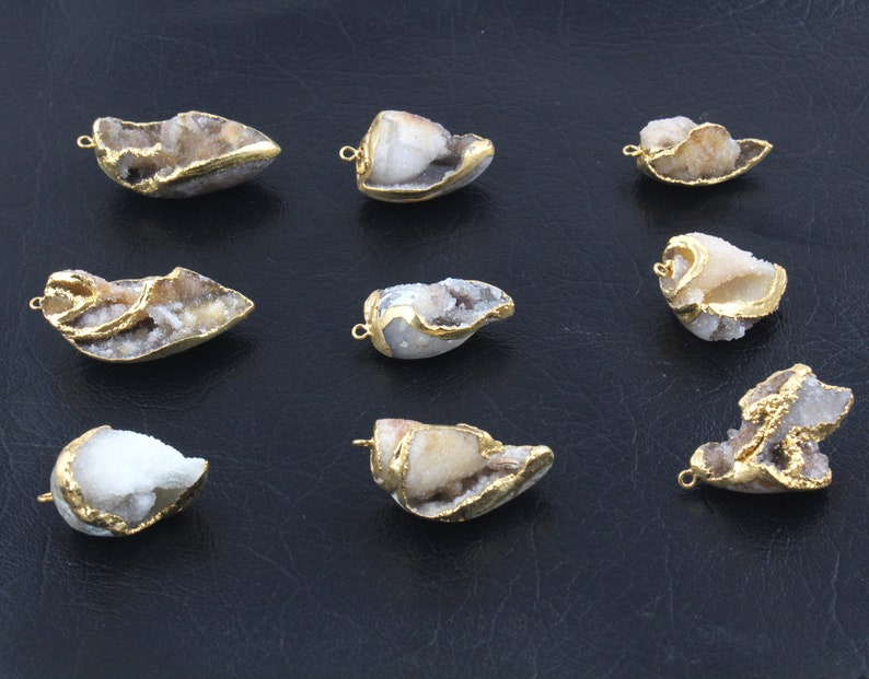 DIY Pendant Sea Shell Druzy Natural Shell Druzy Gold Plated Edges Connectors Sea Shells 19mm To 26mm DIY Druzy Shell Pendant Connectors