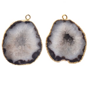 Lot De 4 Tranches De Géode Rose Druzy Avec Attaches Plaquées Or - Pour Création De Bijoux