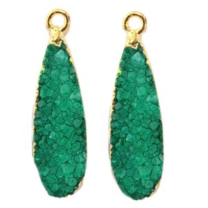 Gold Electroplated Natural Agate Druzy Crystal Earring Making Components Pair Long Pear Shape Gemstone Earrings Connector Charms Jewelry