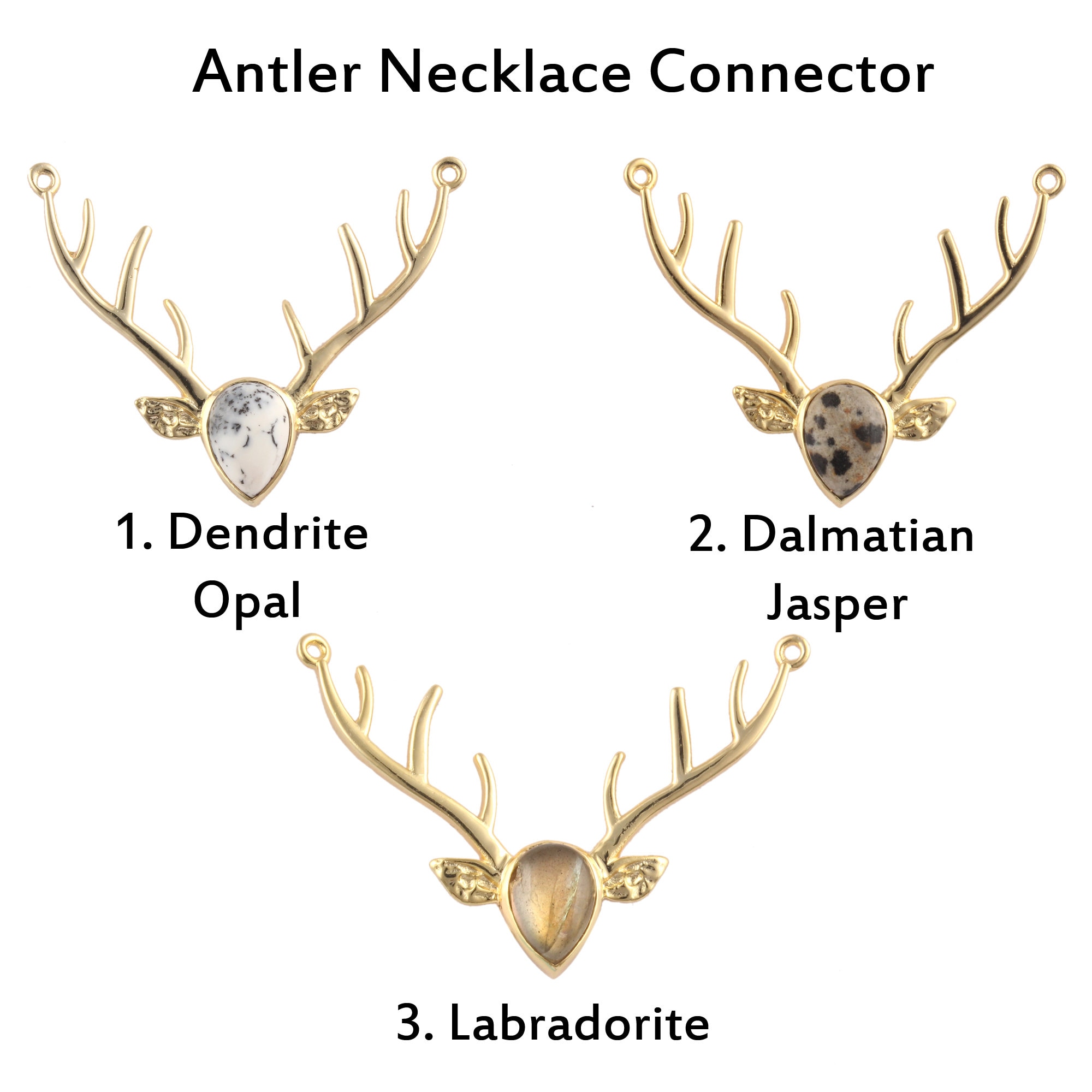 Gold Plated Antler Necklace Connector, Labradorite, Opal