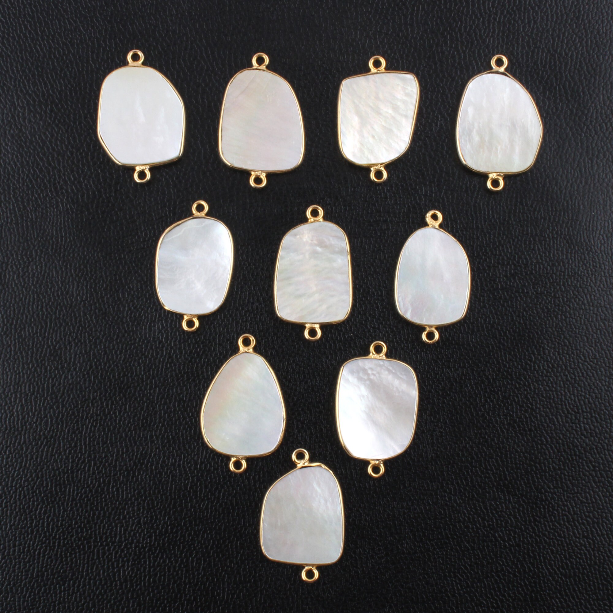 Natural Mother Of Pearl Slab Charms Gold Plated Double Bail Etsy
