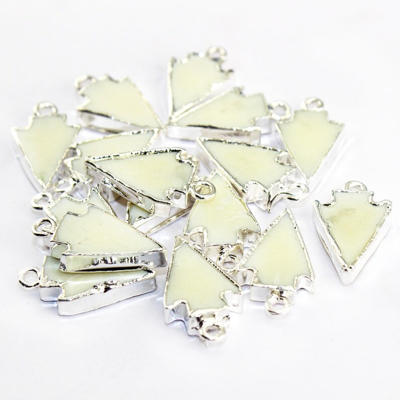 Finding Jewelry Making Supplies Charms Connectors Arrowhead Shape Natural White Agate Silver Plated Connectors DIY Pendants Connectors