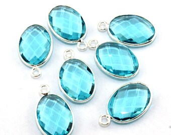 Faceted Oval Shape Swiss Blue Topaz Quartz Silver Plated Bezel 10x14mm Single Bail Connector For Making DIY Jewelry Supply Available in Lots