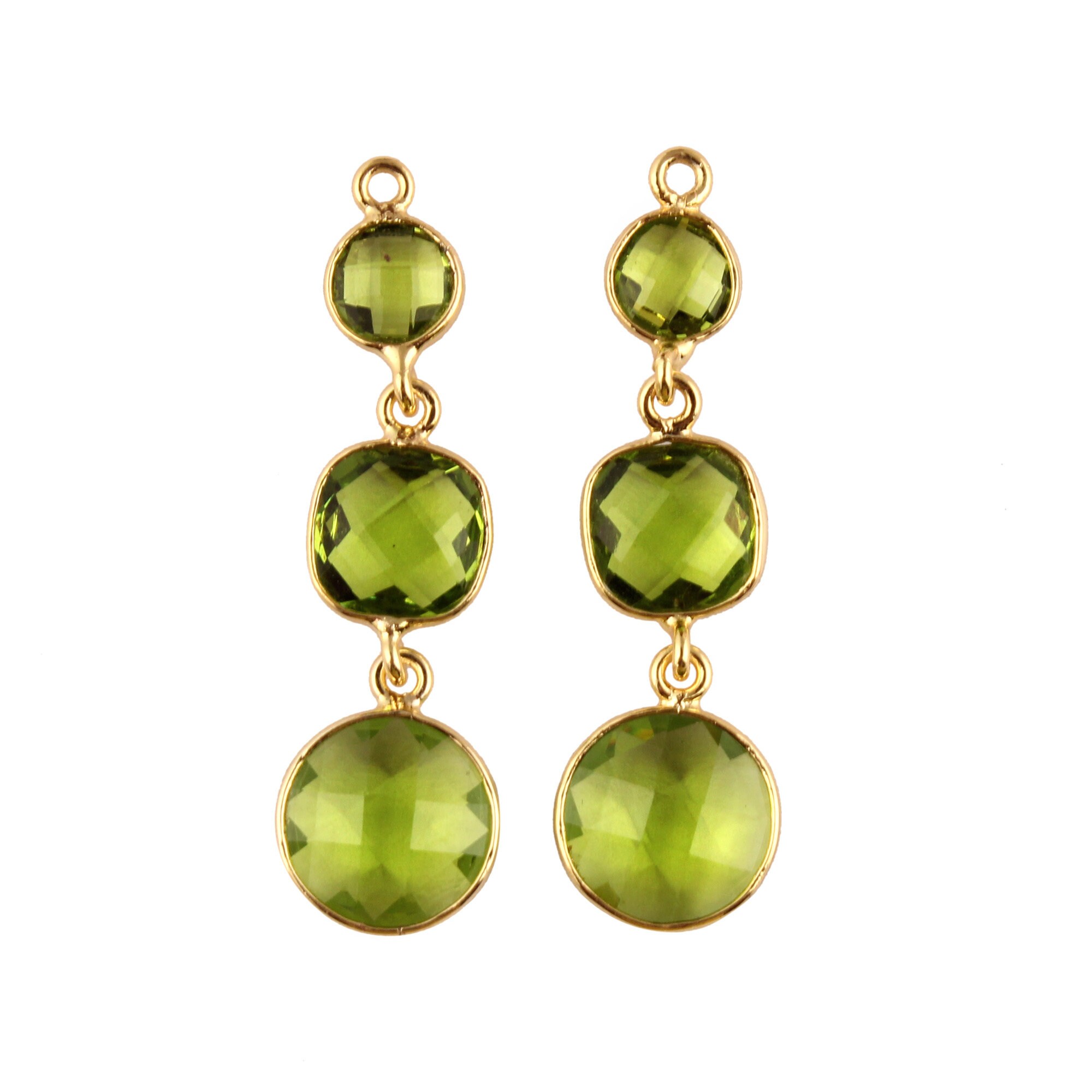 Hydro Quartz Gemstone Dangle Earring Connectors, Gold Plated Round Cushion Bezel