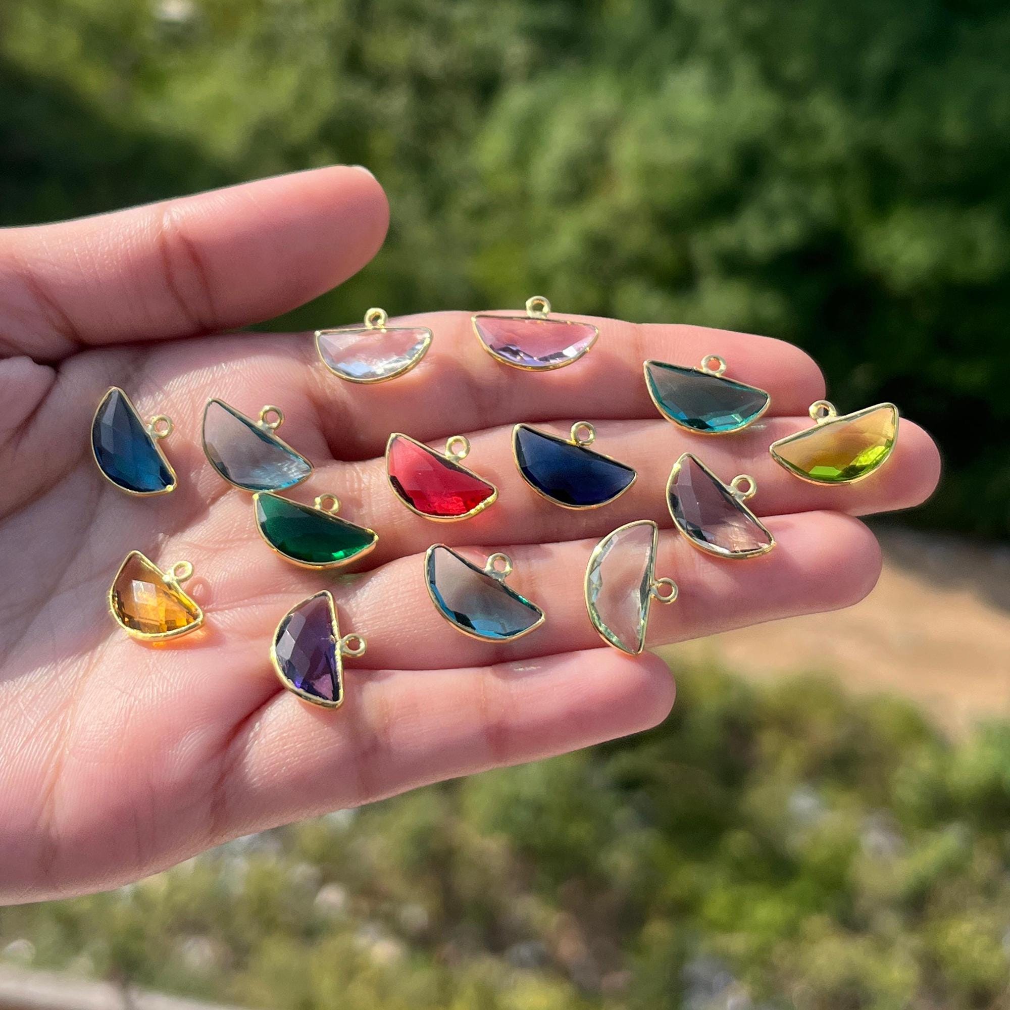 6x14mm D Shape Hydro Quartz Gemstone Charms, Gold Plated Single Bail Bezel Jewelry