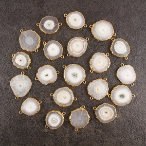 Natural Off White Solar Quartz Gold Plated Double Bail Connectors Lot, DIY Necklace Pendant Making Solar Quartz, 18-25mm DIY Solar Quartz