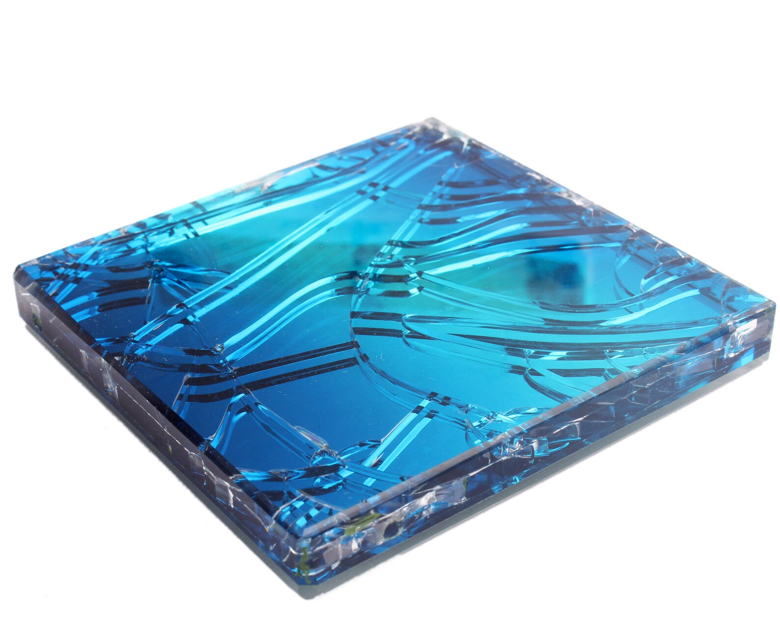 Blue Glass Coaster Table Decor Creaked Glass Coaster Etsy