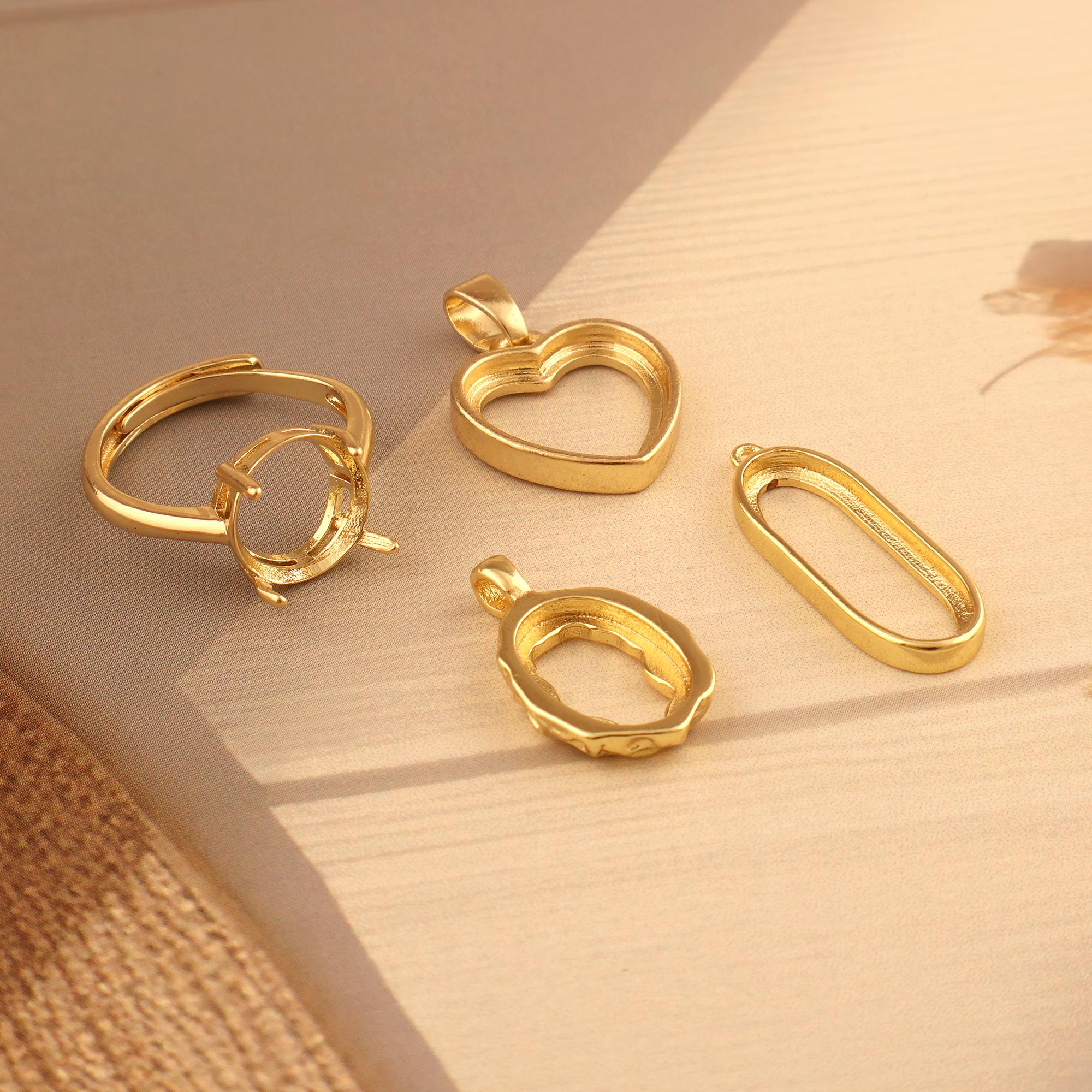 18k Gold Plated Adjustable Ring, Bezel Pendant Blank, Jewelry