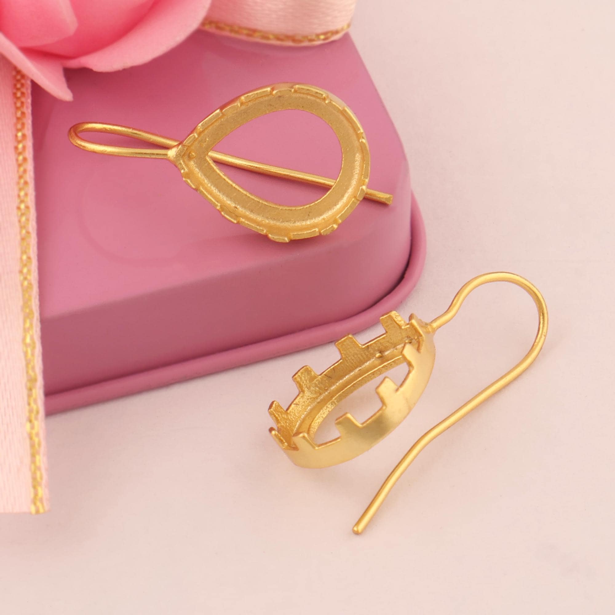 Gold Plated Earring Hook, 10x14mm Pear Prong Set Blank Mount Jewelry Base