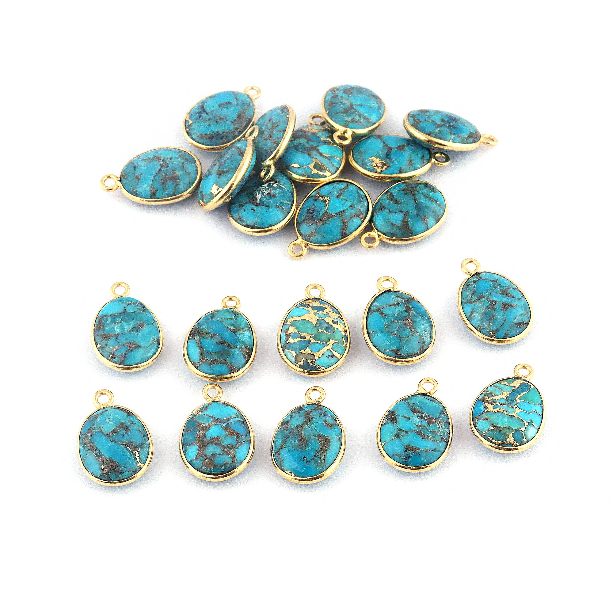 Gold Plated Blue Copper Turquoise Pendant Charm