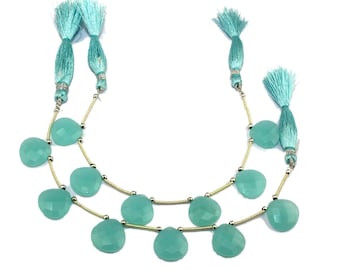 Aqua Chalcedony Heart Beads: Faceted Briolettes, Jewelry Supplies 6 Pcs 1 Strand Heart Shape