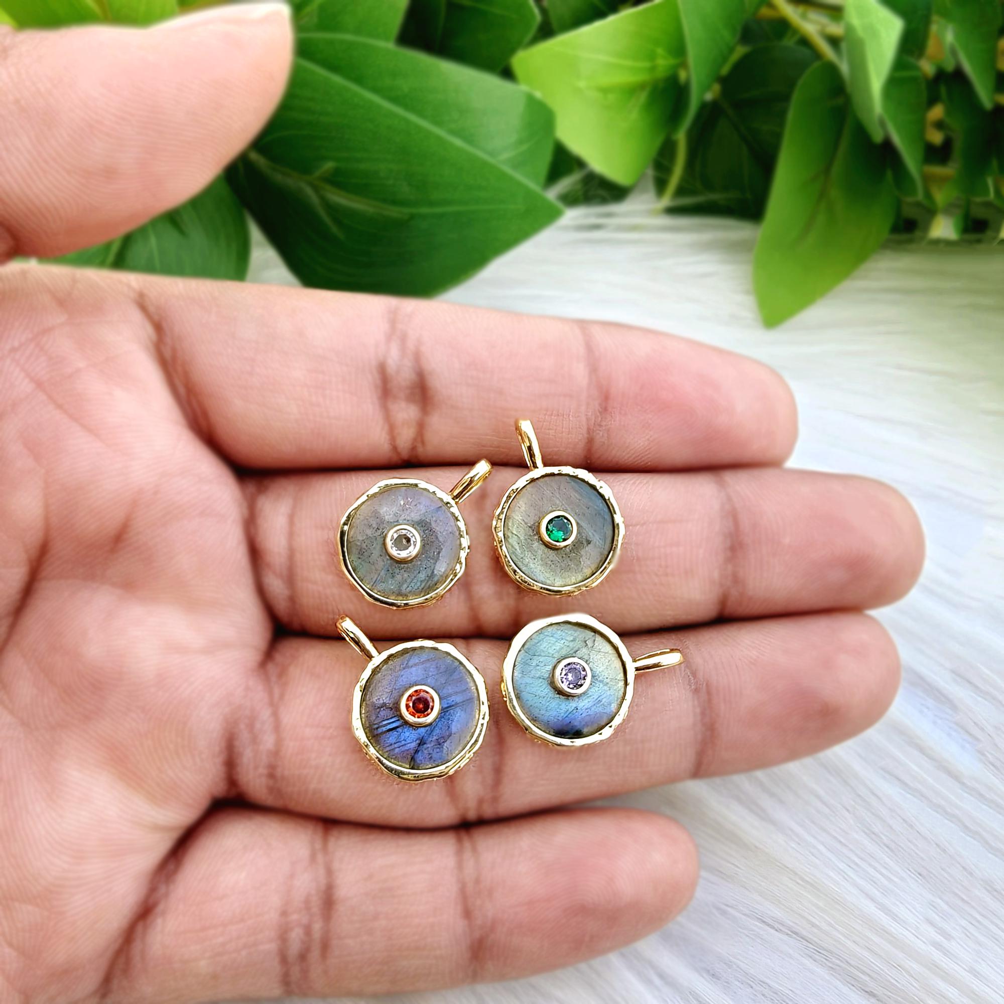 Natural Flashy Labradorite with CZ Pendant Charms